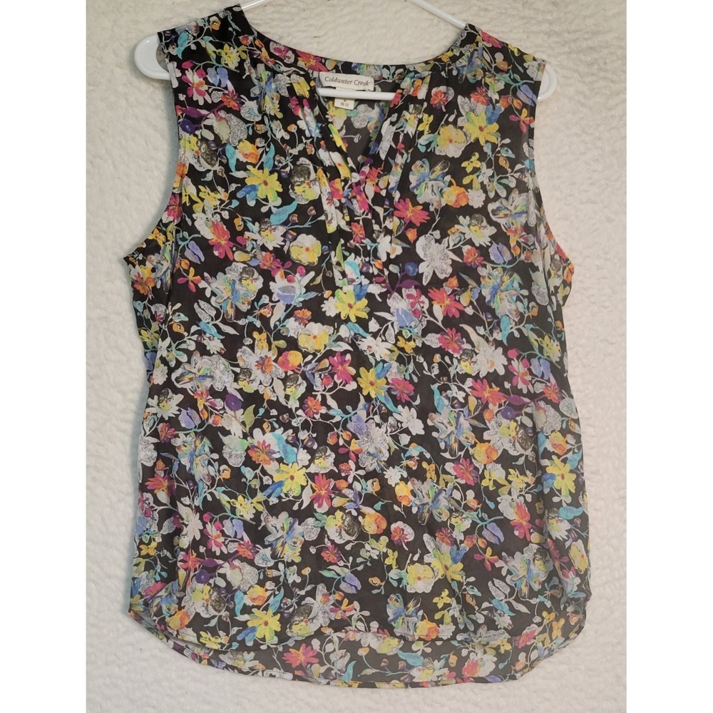 Coldwater Creek Sleeveless Blouse Top Size M (10-12) Women's V-Neck Floral 1929